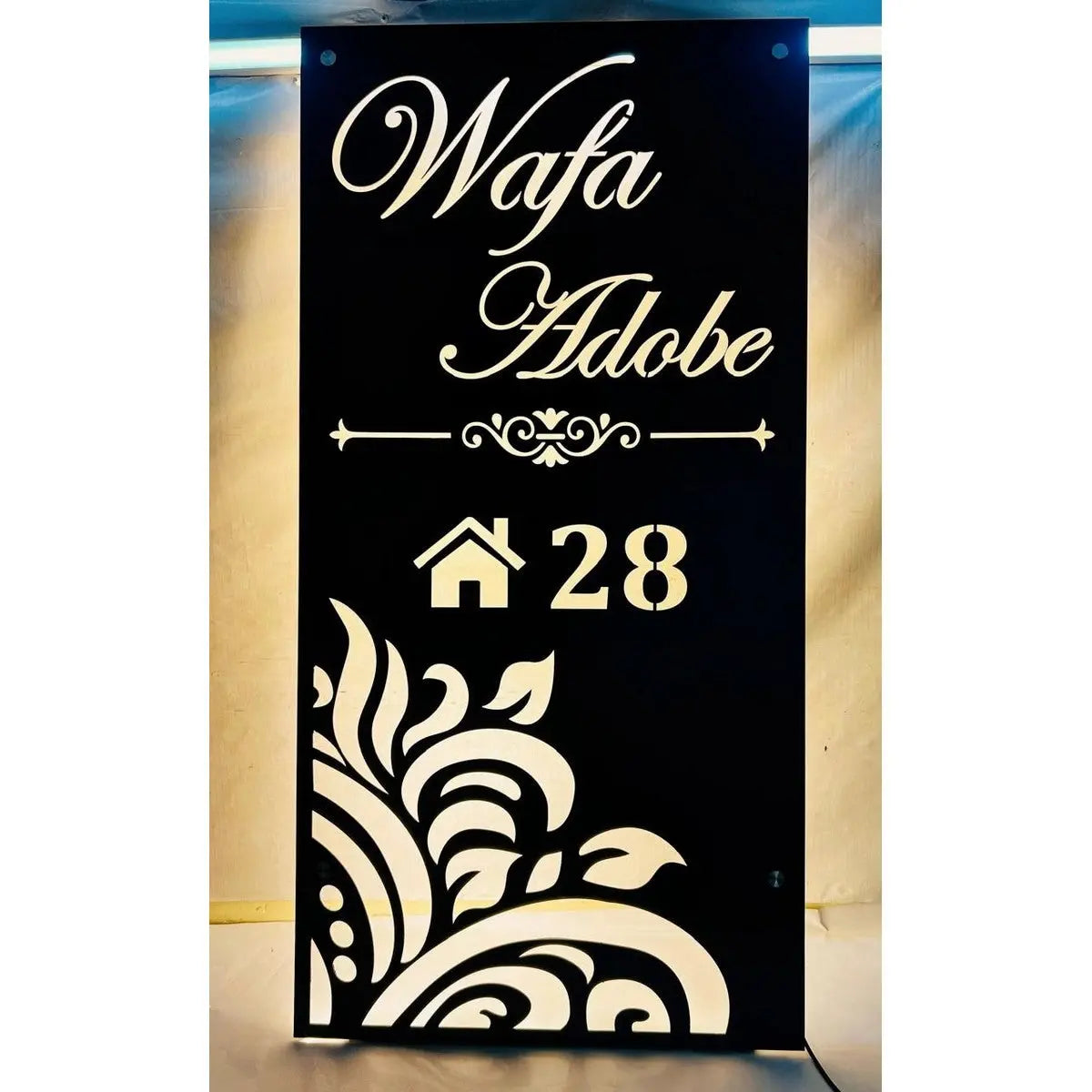 Laser Cut Metal LED Name Plate – Waterproof - Harshita Craft
