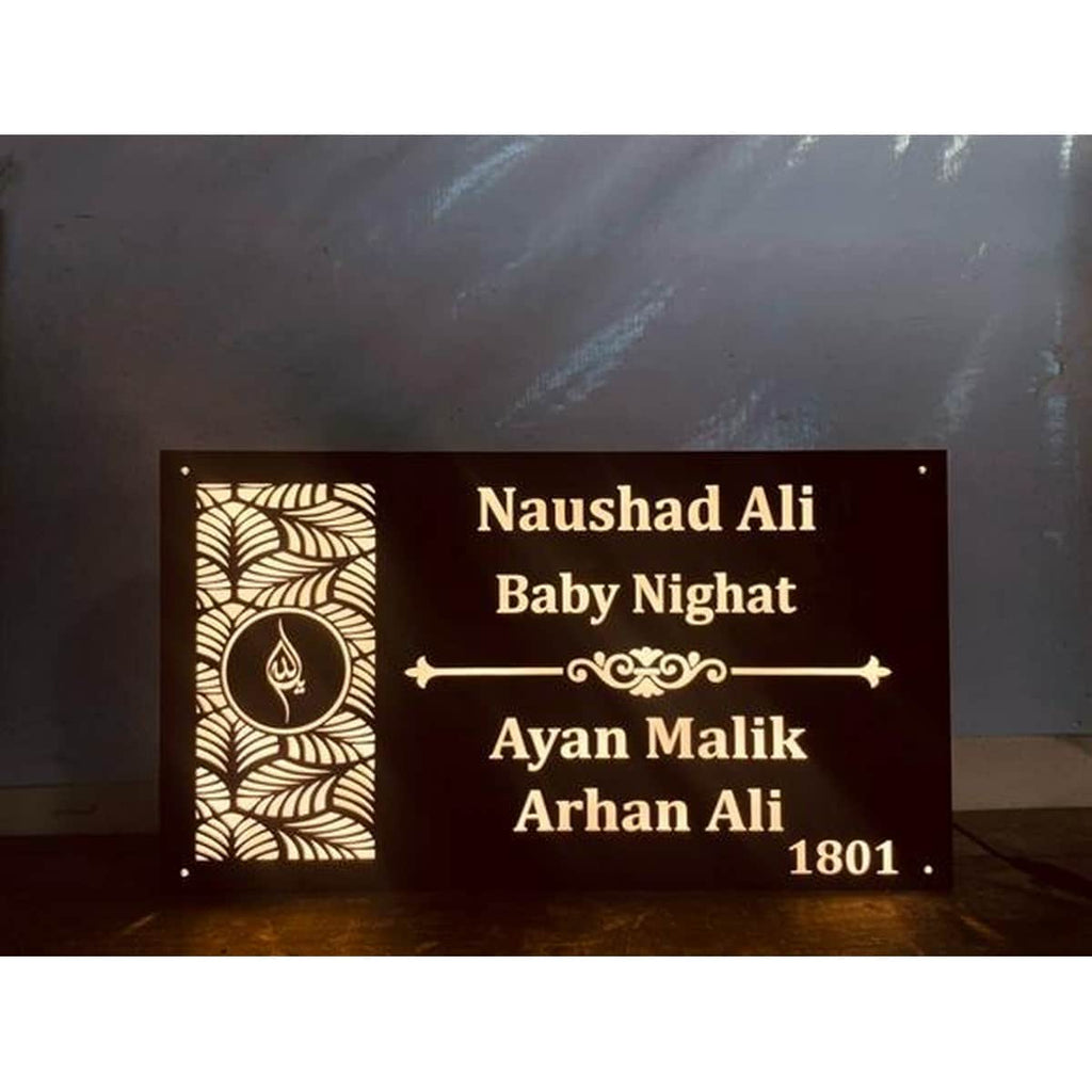 Warm White LED Acrylic Name Plate for Home - Harshita Craft