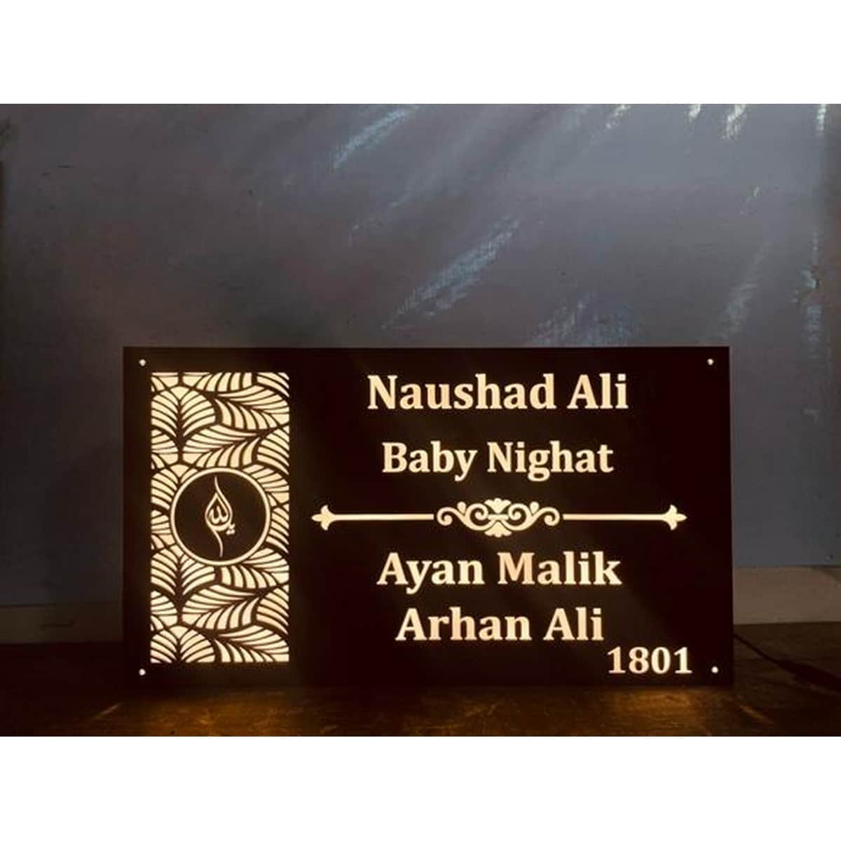 Warm White LED Acrylic Name Plate for Home - Harshita Craft