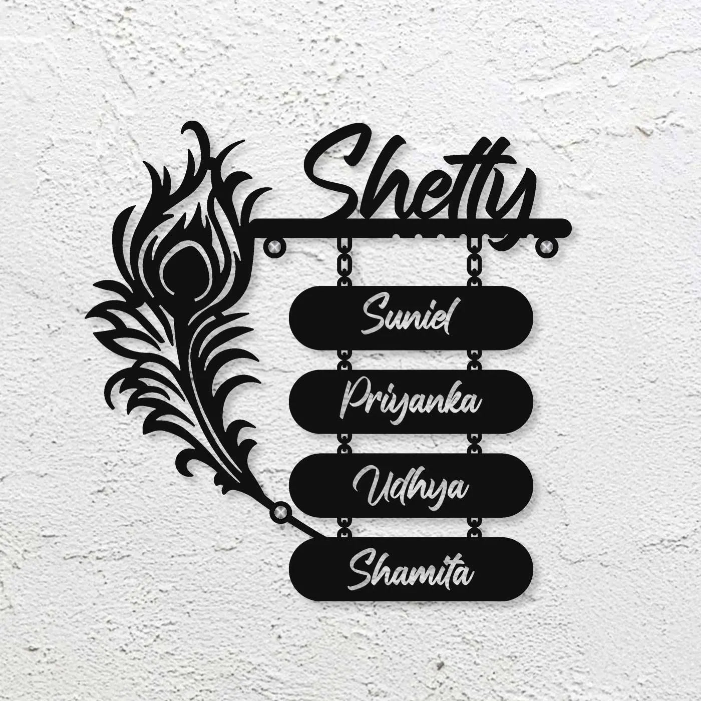 Personalized Laser Cut Peacock Feather Metal Name Plate for Home – Mild Steel - Harshita Craft