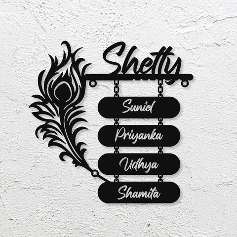 Personalized Laser Cut Peacock Feather Metal Name Plate for Home – Mild Steel