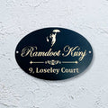 Personalized Hanuman Ji Black & Gold Metal Name Plate for Home - Harshita Craft