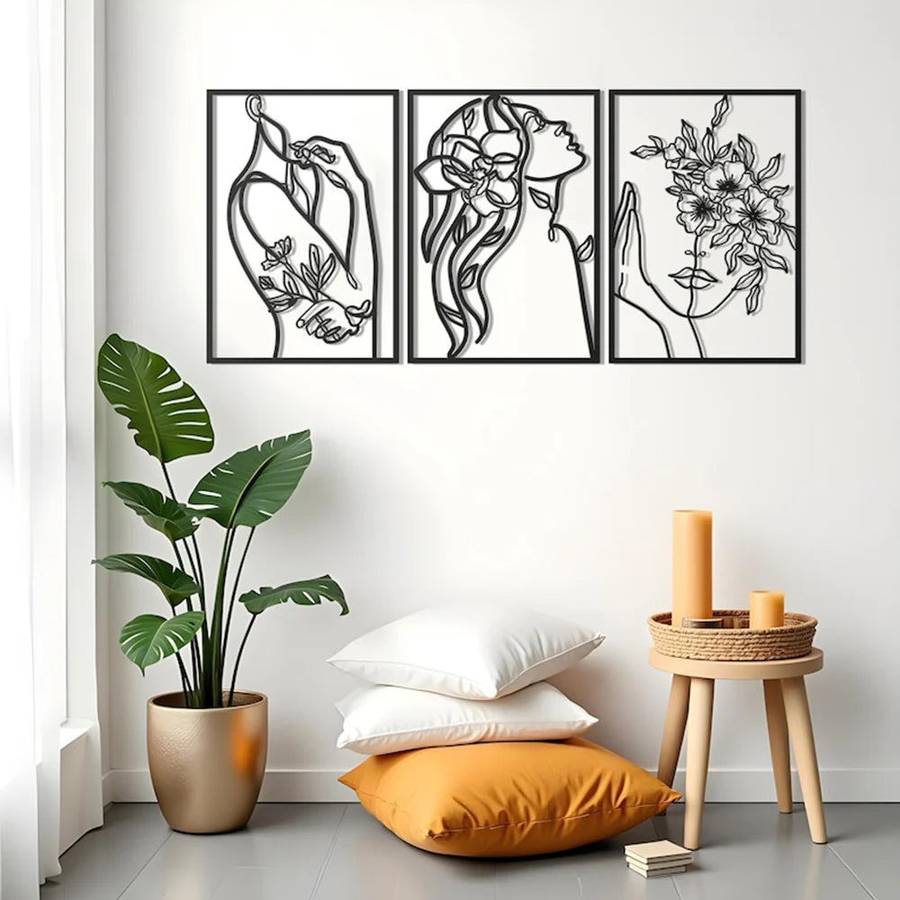 Abstract Woman With Flower Metal Wall Art