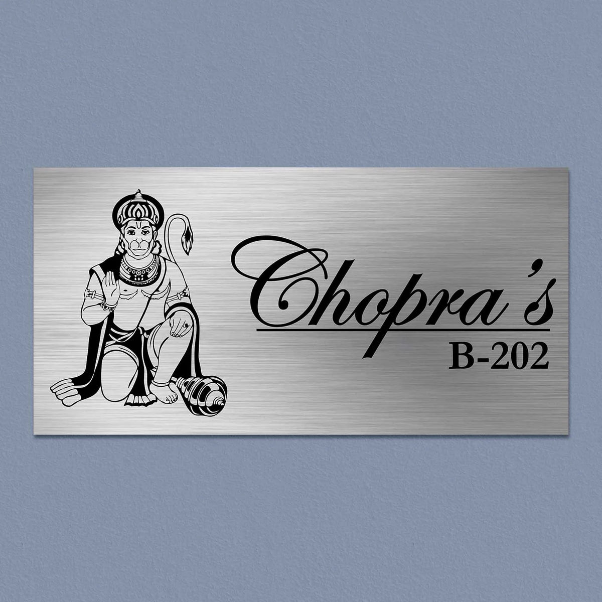 Personalized Hanuman Metal Name Plate for Home – Stainless Steel