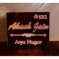 Wooden Finish Golden Acrylic LED Name Plate