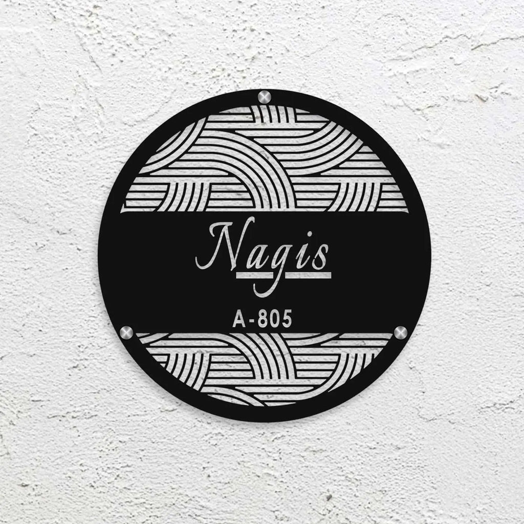 Personalized Round Metal Name Plate for Home | Laser Cut Steel Design - Harshita Craft