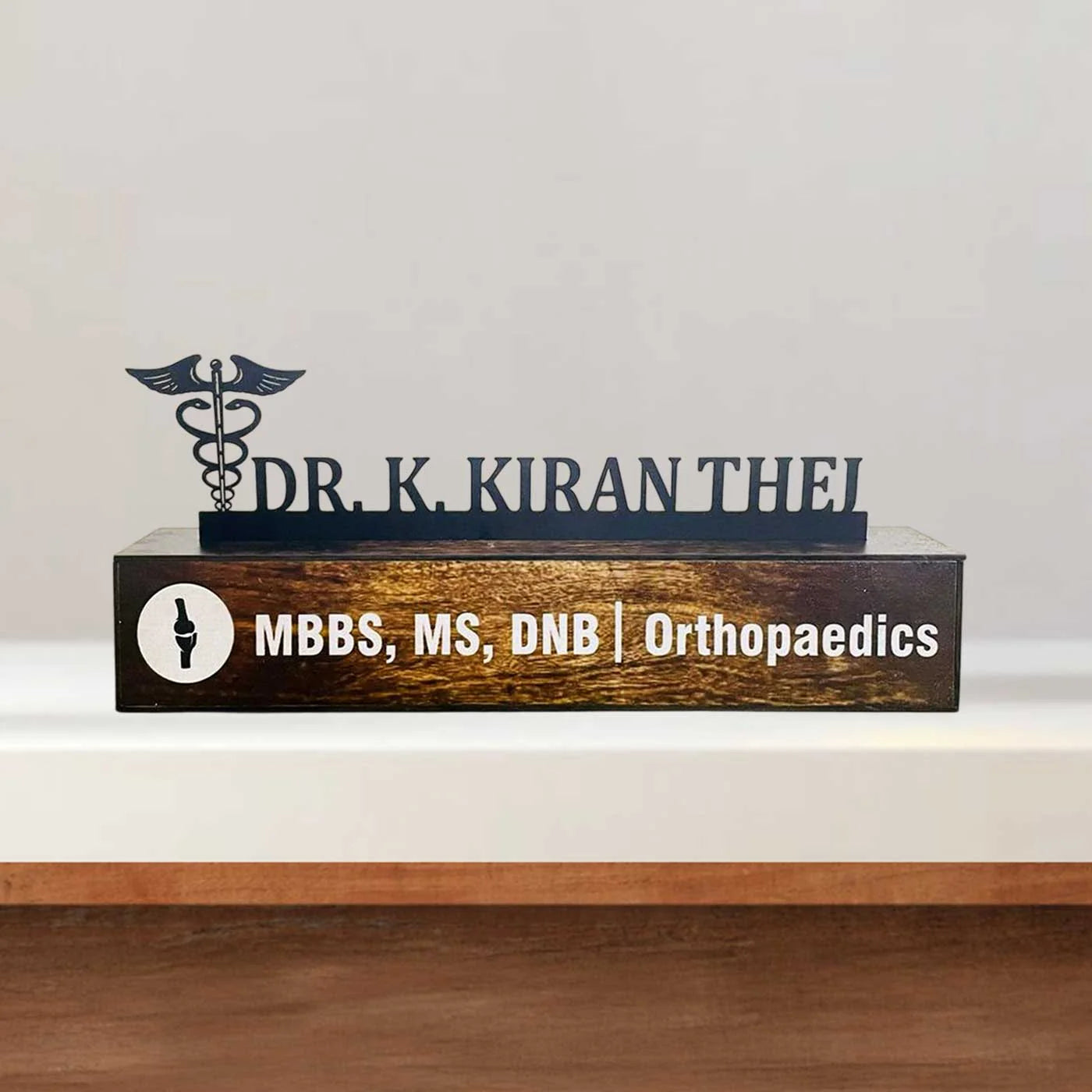 Personalized Waterproof Black Elegant Doctor Metal Name Plate for Office Desk - Harshita Craft