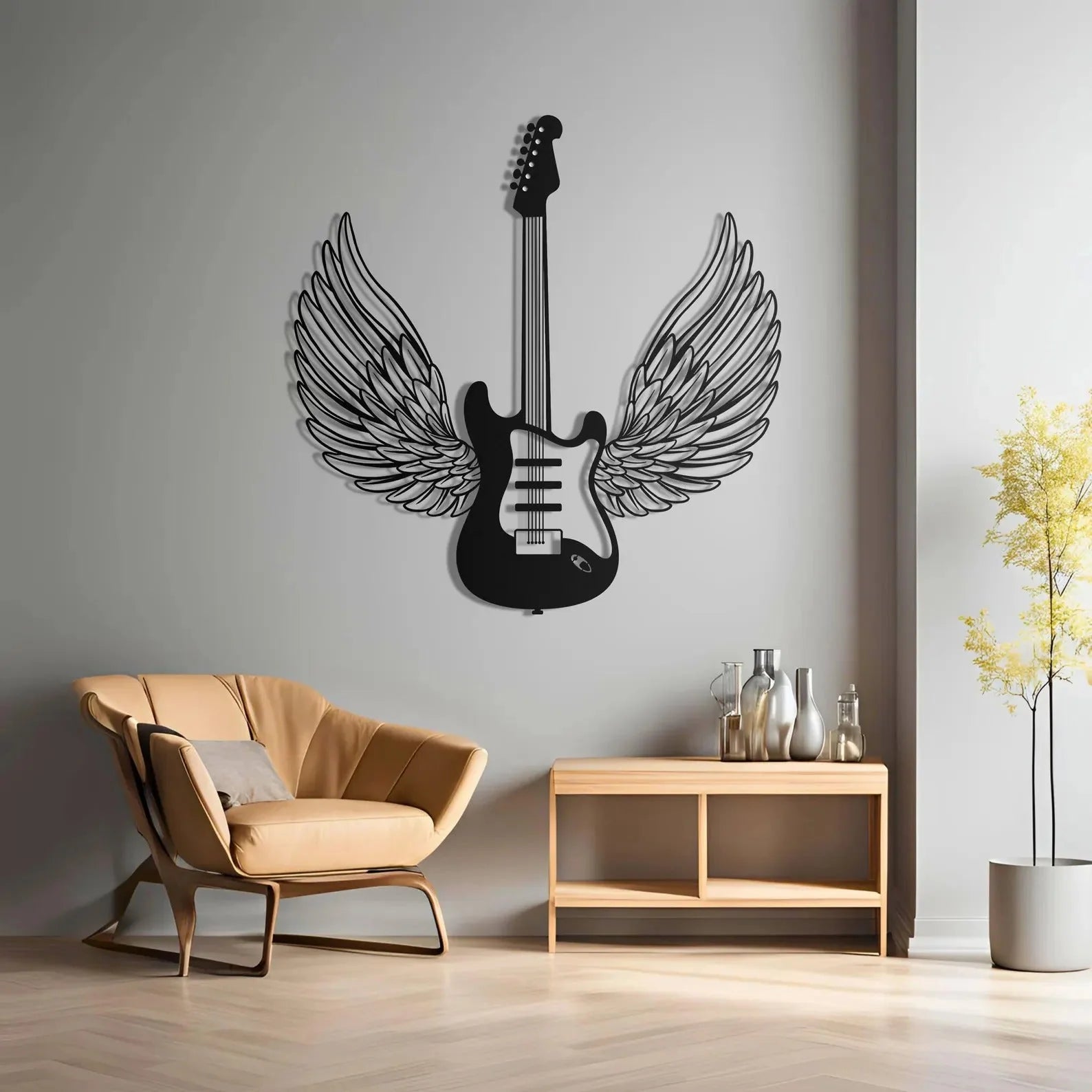 Winged Guitar Metal Wall Art Decor 