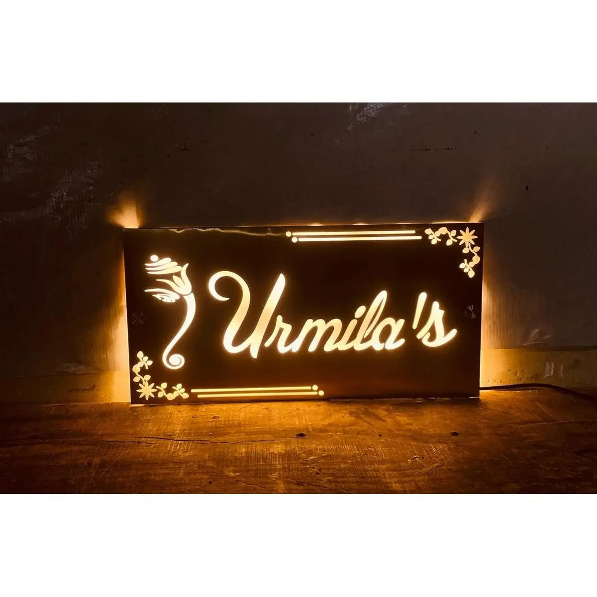 Golden Stainless Steel 304 LED Name Plate – Waterproof - Harshita Craft