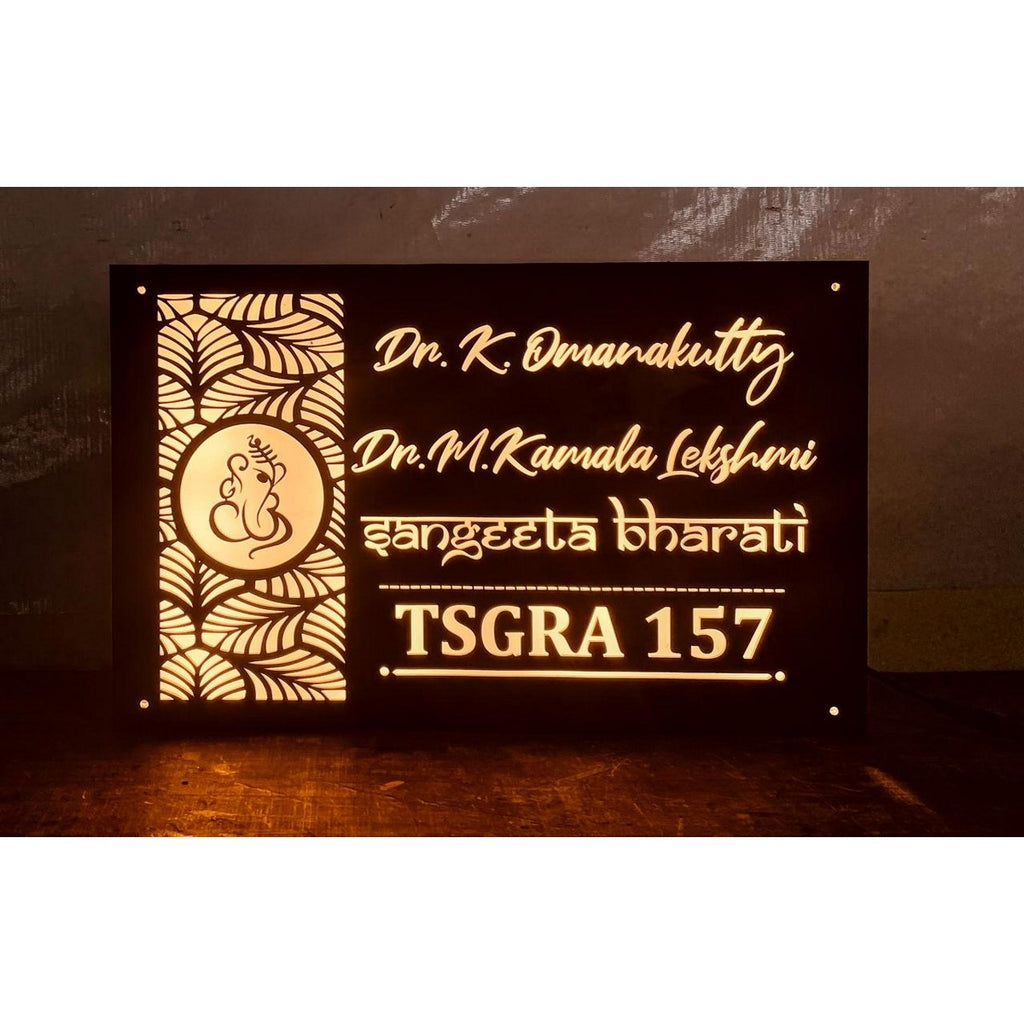 Acrylic Jali Design Name Plate – Waterproof LED Acrylic Name Plate for Home - Harshita Craft