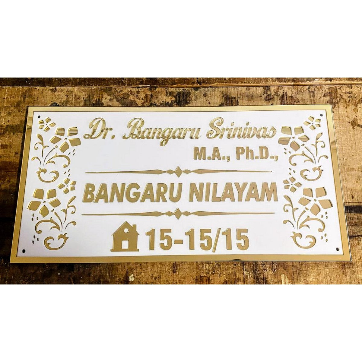 Golden Acrylic Name Plate Design for Home Wall