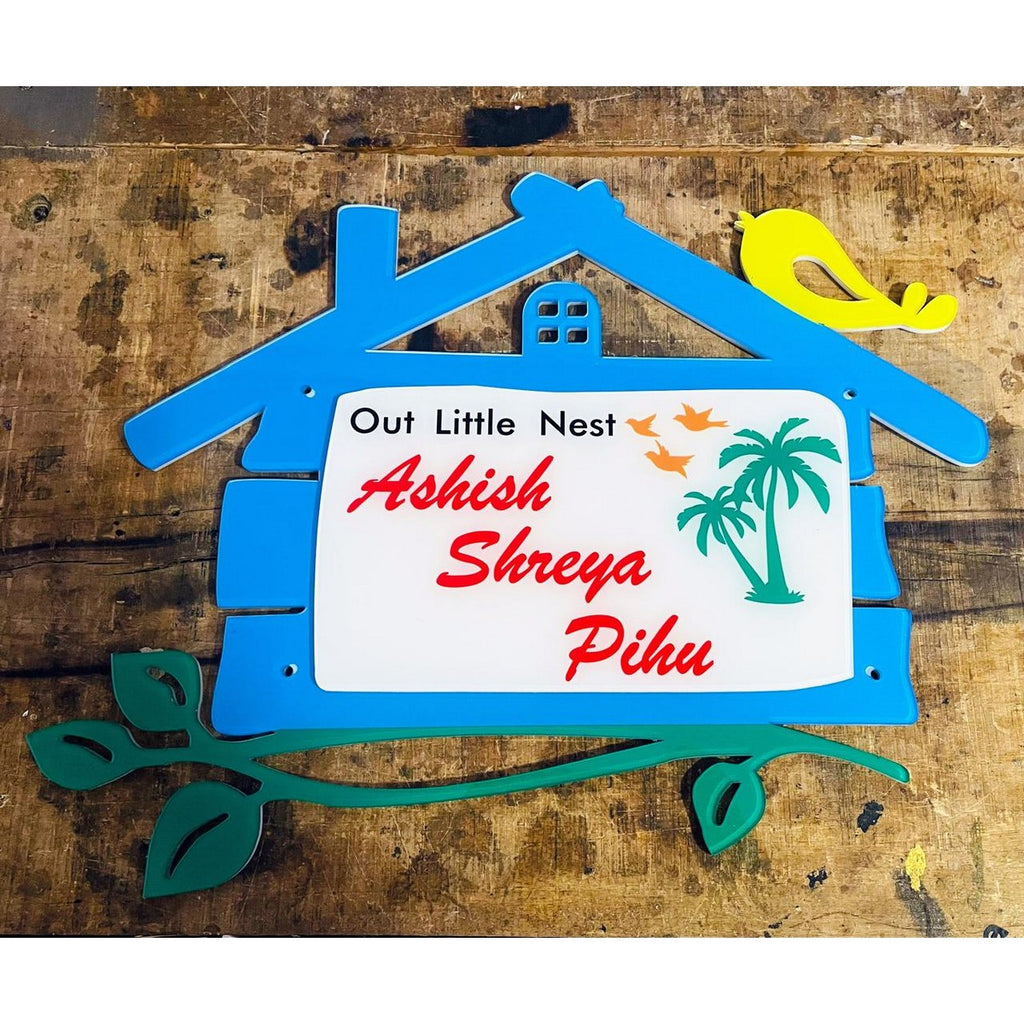 Multicolor UV Printed Hut Shape Acrylic Name Plate for Home 