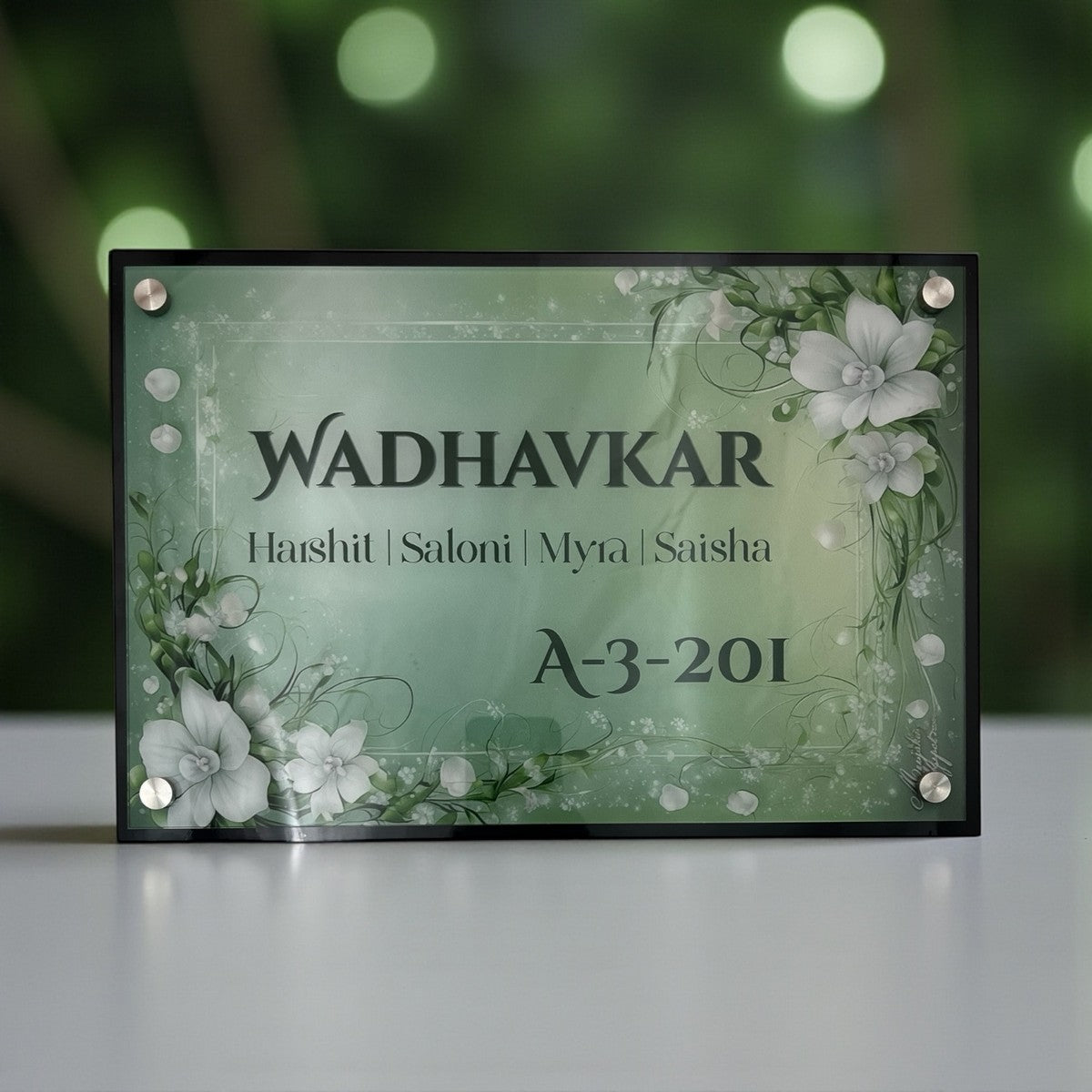 ACP Based UV Printed Floral Acrylic Name Plate