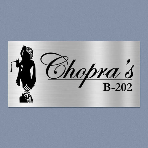 Personalized Lord Krishna Stainless Steel Metal Name Plate for Home