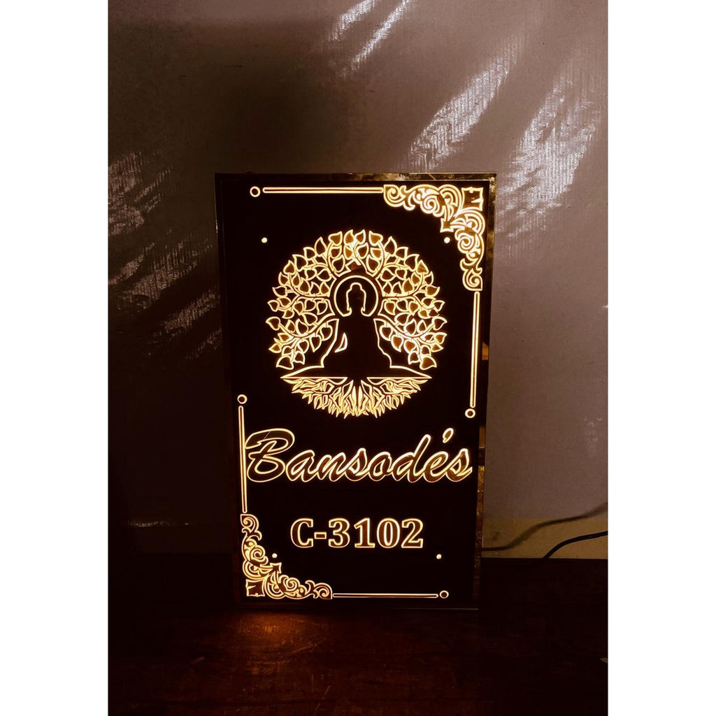 Black & Golden LED Acrylic Name Plate for Home