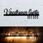 Personalized Waterproof Black LED Metal Name Plate for Home – Laser Cut Design - Harshita Craft