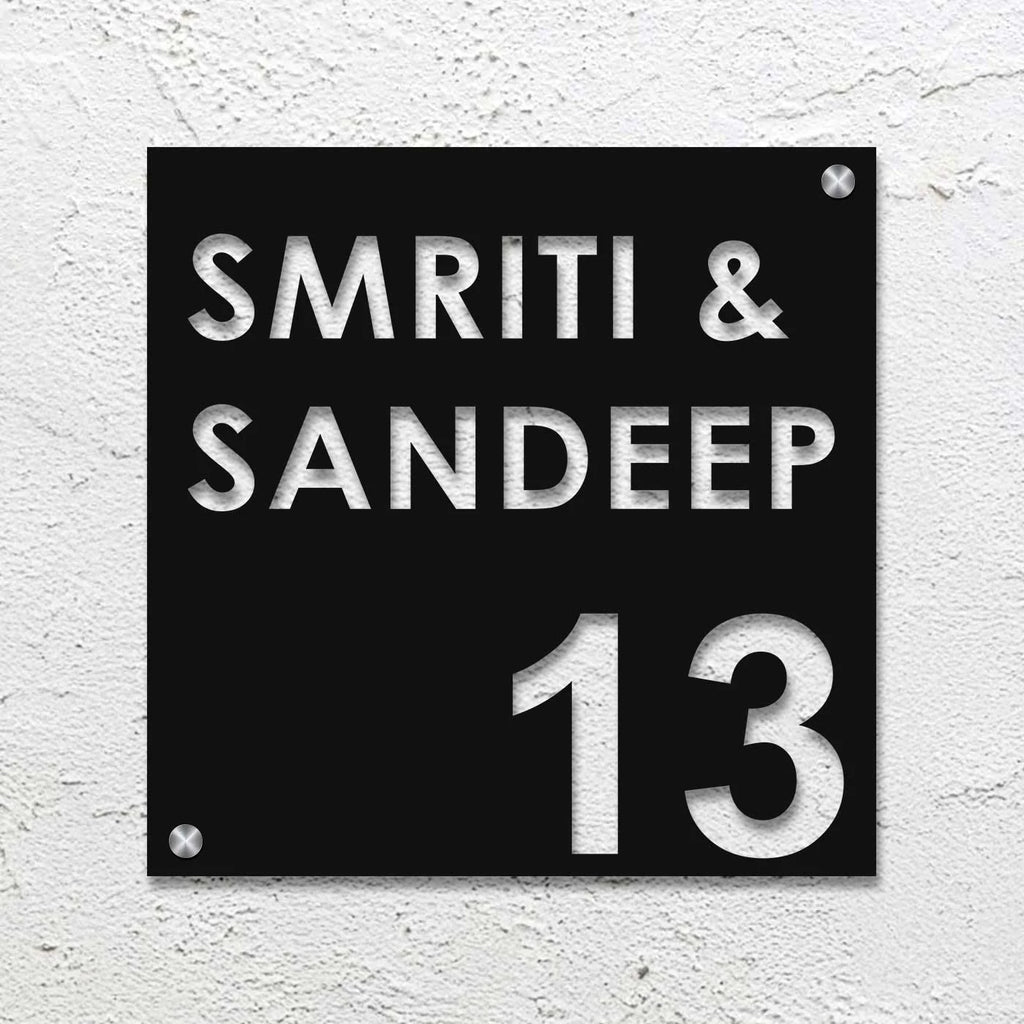 Personalized Laser Cut Square Steel Name Plate for Home Entrance - Harshita Craft