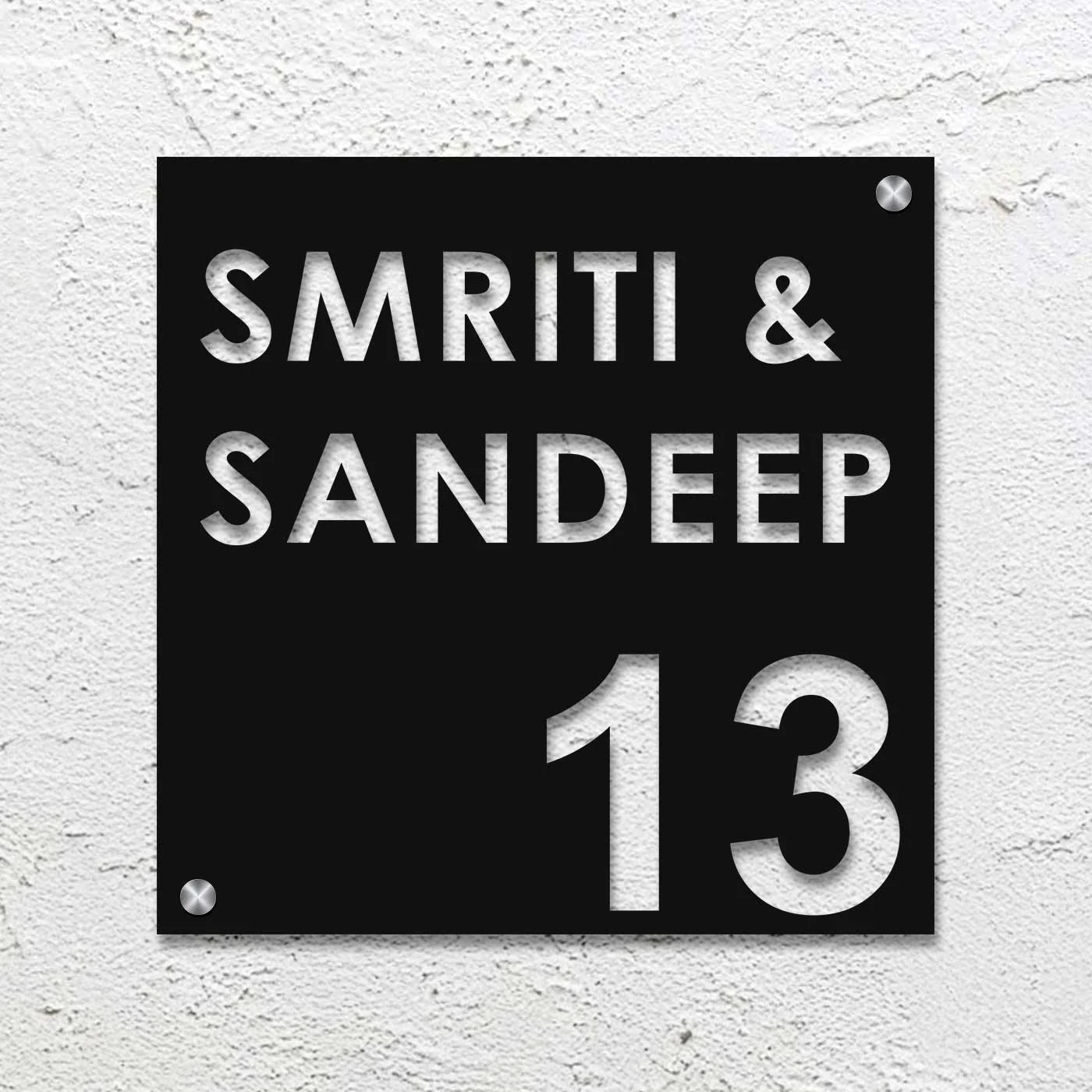 Personalized Laser Cut Square Steel Name Plate for Home Entrance - Harshita Craft