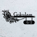Personalized Peacock Feather Metal Name Plate for Home | Laser Cut Steel Design - Harshita Craft
