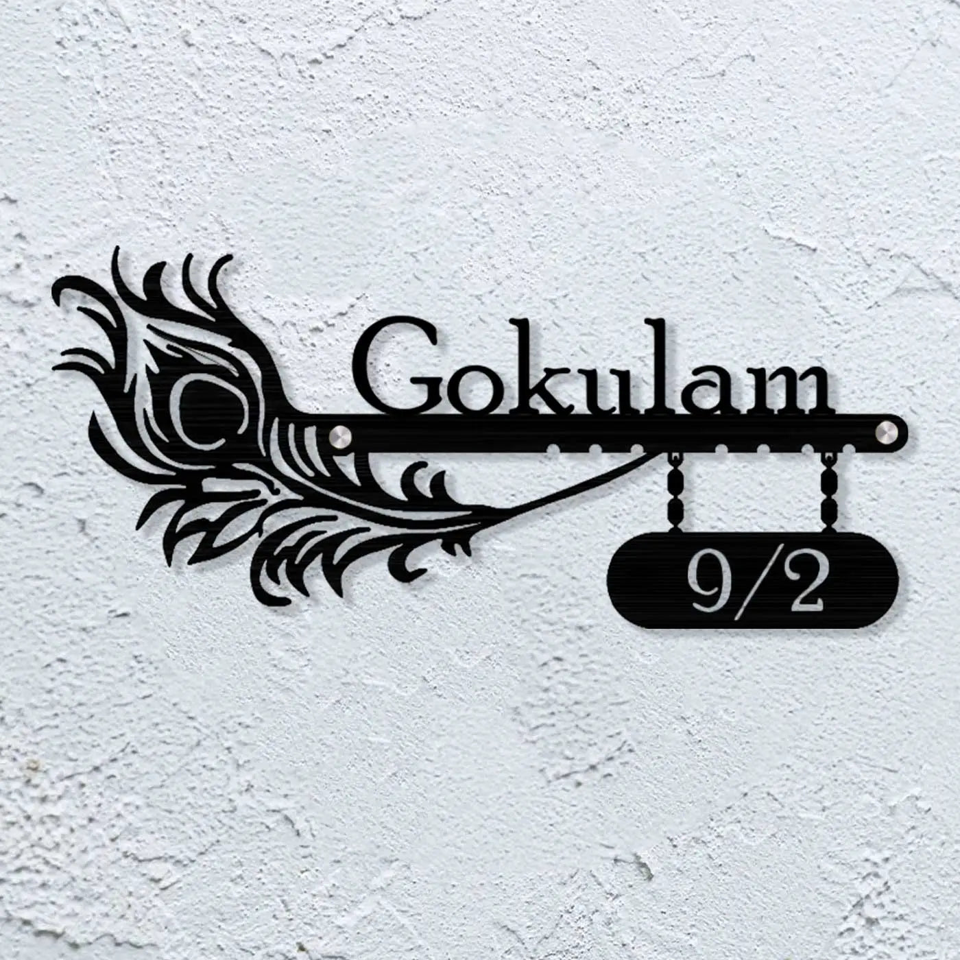 Personalized Peacock Feather Metal Name Plate for Home | Laser Cut Steel Design - Harshita Craft