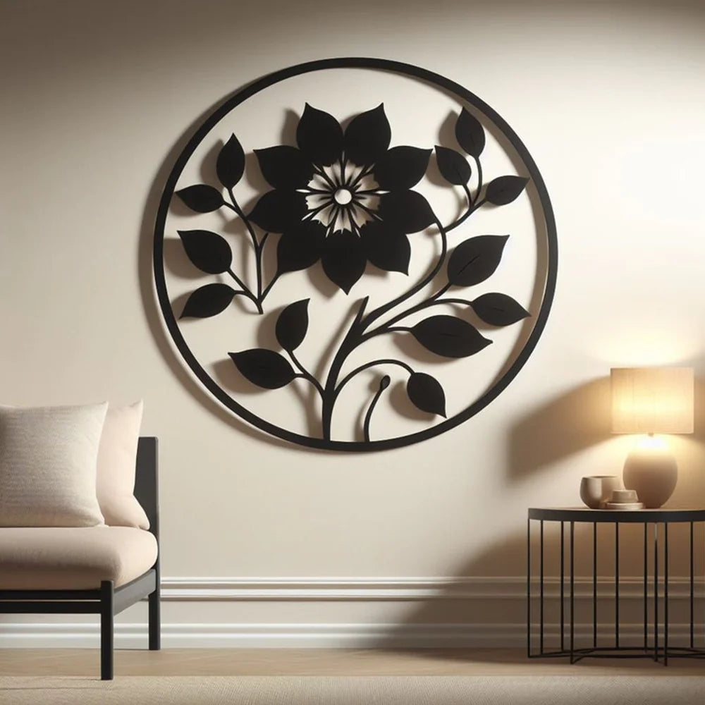 Floral Leaf Circle Metal Wall Art 