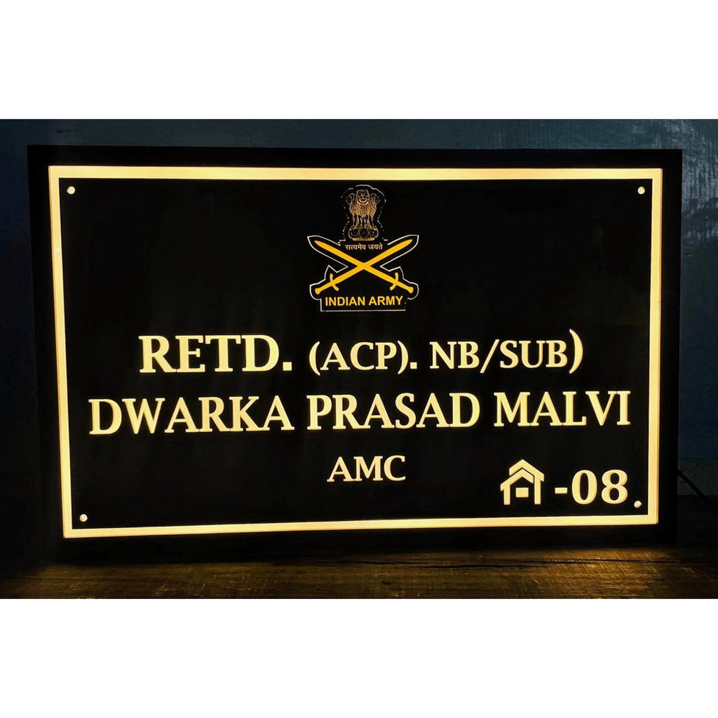 Indian Army Acrylic LED Name Plate Design for Home
