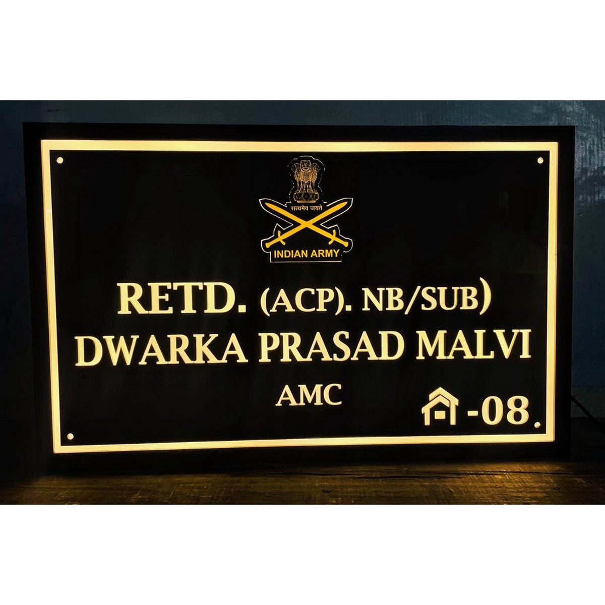 Indian Army Acrylic LED Name Plate Design for Home
