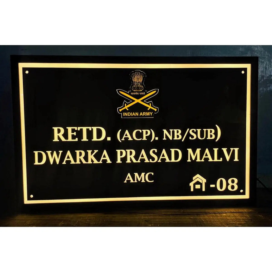 Indian Army Acrylic LED Name Plate Design for Home
