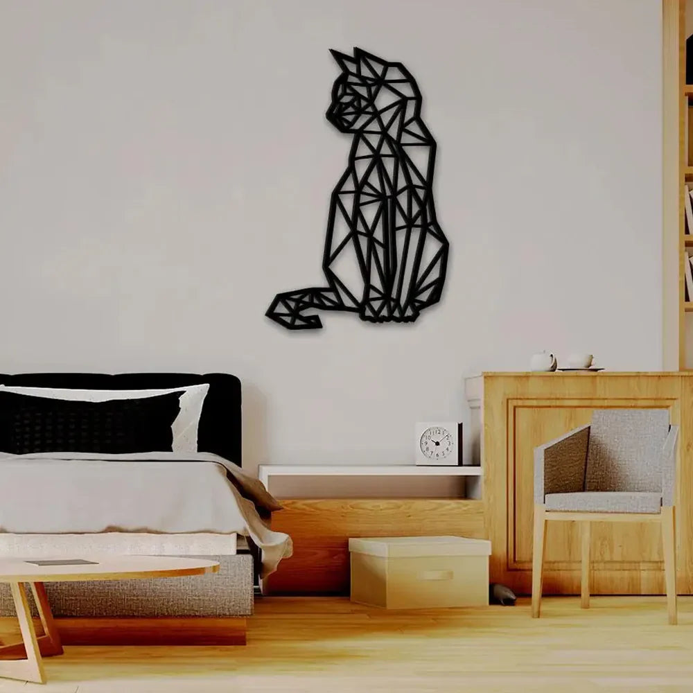 Geometric Cat Metal Wall Art 