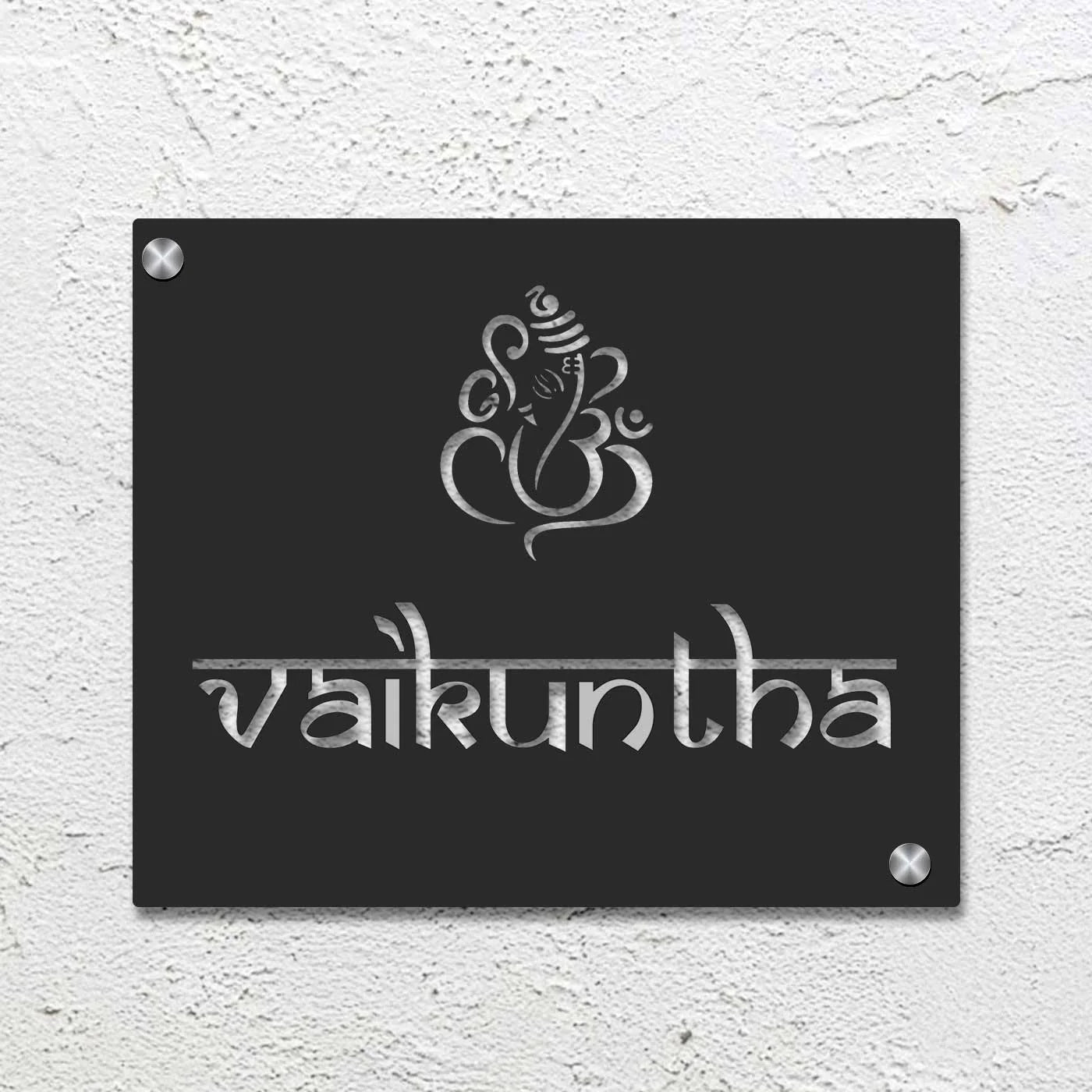 Personalized Laser Cut Ganesha Theme Metal Name Plate for Home - Harshita Craft