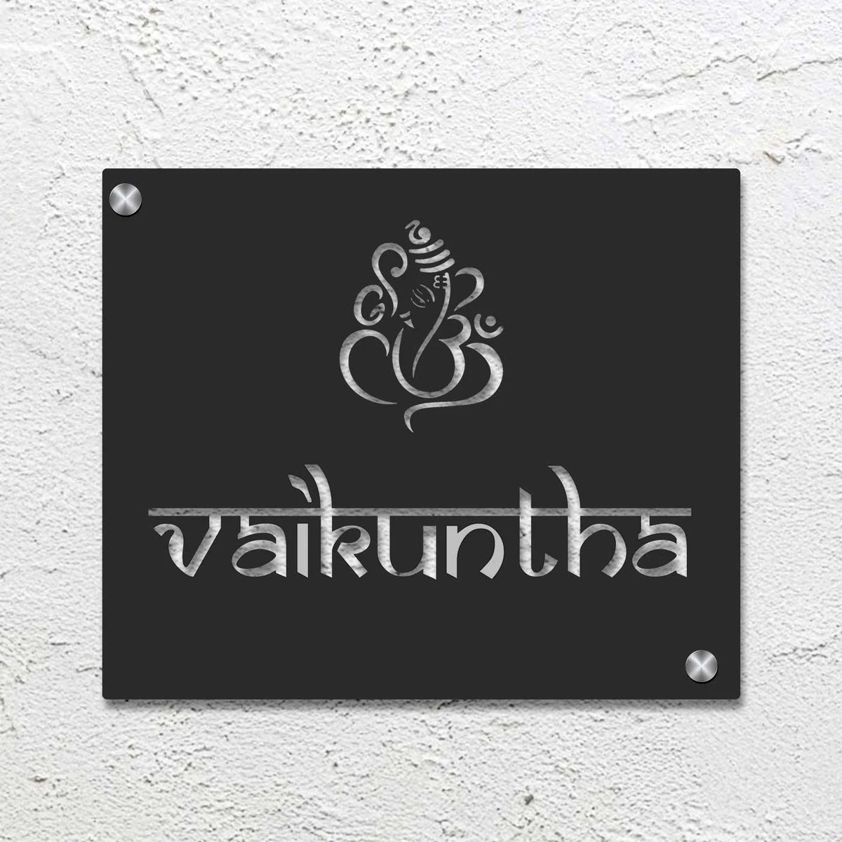 Personalized Laser Cut Ganesha Theme Metal Name Plate for Home