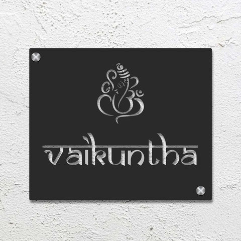 Personalized Laser Cut Ganesha Theme Metal Name Plate for Home