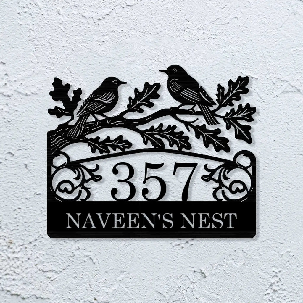 Personalized Metal Name Plate for Home – Birds Theme Laser Cut Steel - Harshita Craft