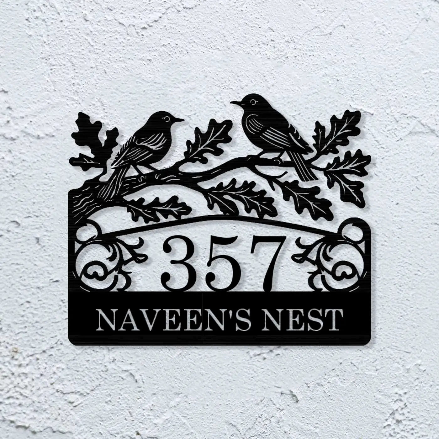 Personalized Metal Name Plate for Home – Birds Theme Laser Cut Steel - Harshita Craft