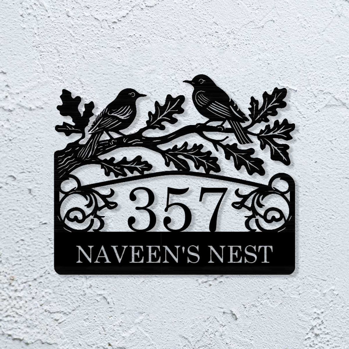 Personalized Metal Name Plate for Home – Birds Theme Laser Cut Steel