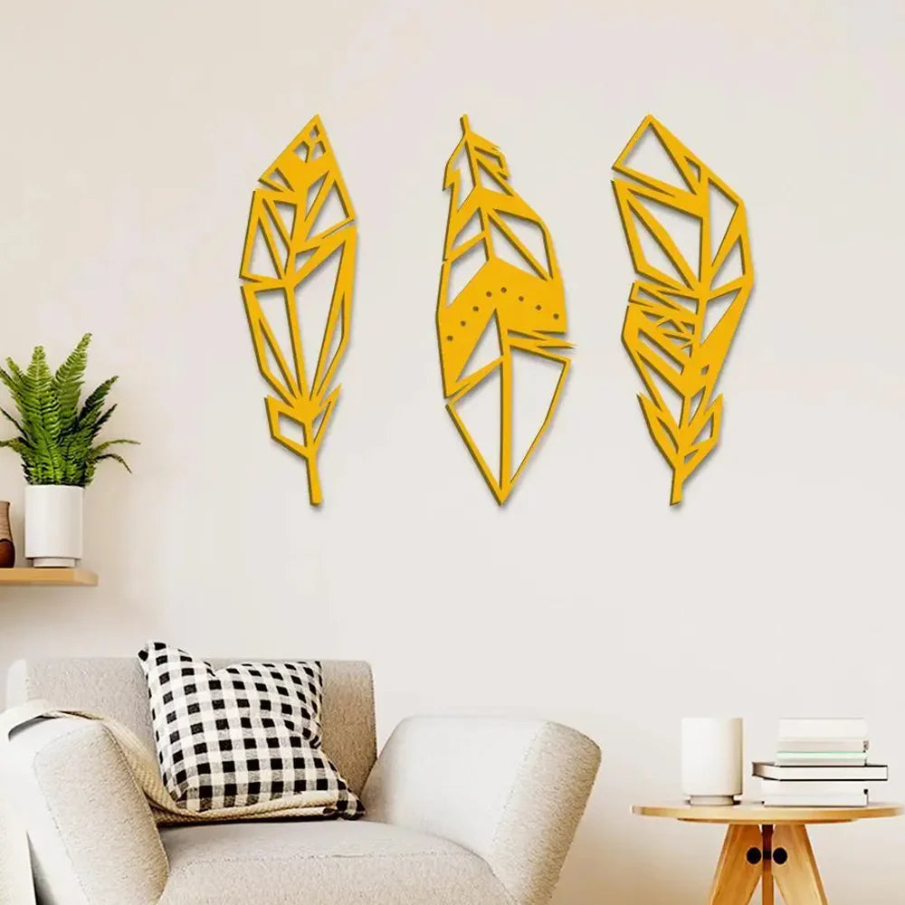 Yellow Leaf Design Metal Wall Art