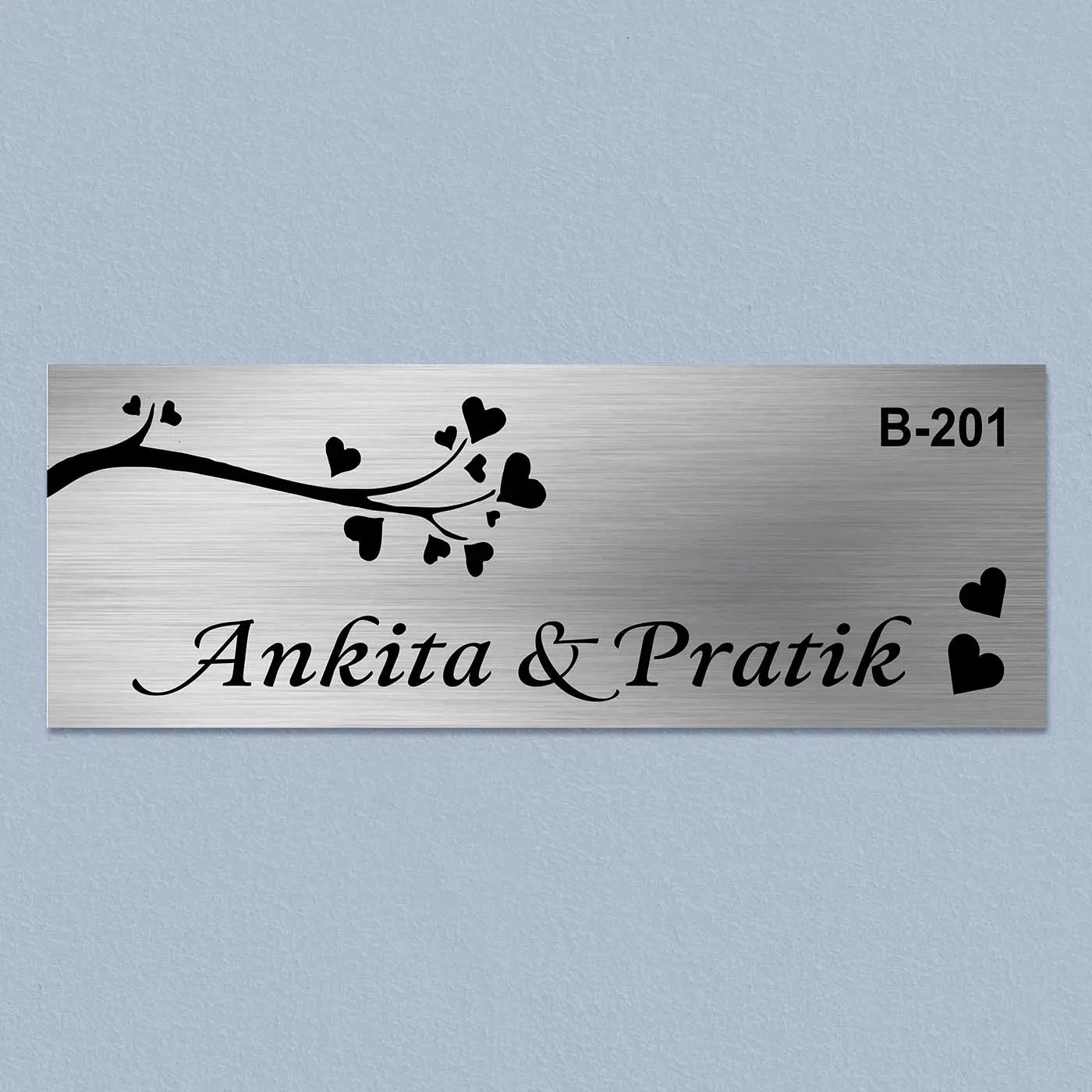 Personalized Love Theme Stainless Steel Metal Name Plate for Home Entrance - Harshita Craft