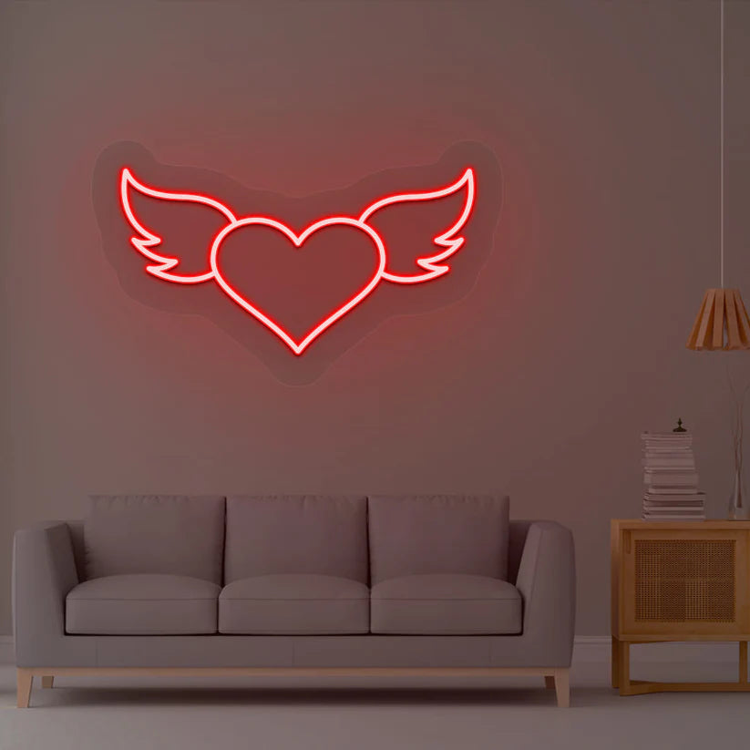 Heart with Wings Neon Sign | Love LED Neon Light for Bedroom & Wall Decor - Harshita Craft