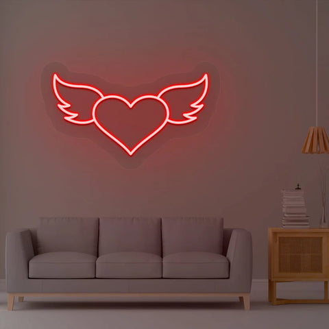 Heart with Wings Neon Sign | Love LED Neon Light for Bedroom & Wall Decor