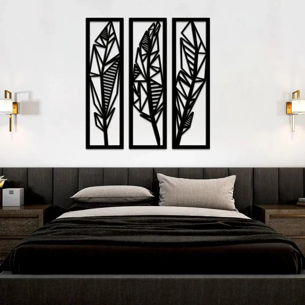 Three Tropical Leaf Frame Metal Wall Art