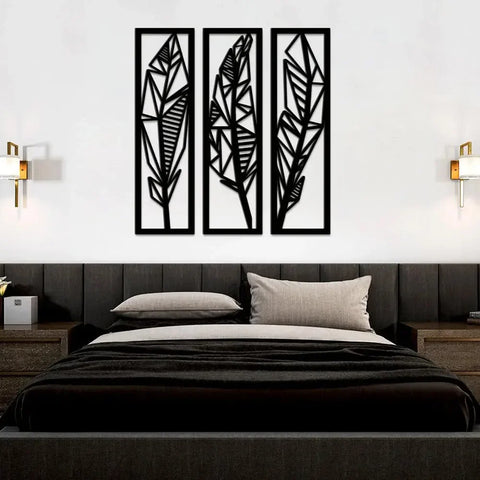 Three Tropical Leaf Frame Metal Wall Art