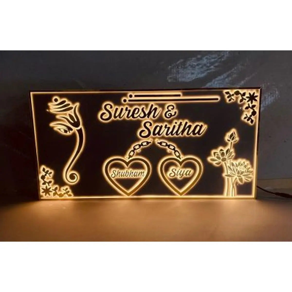 3D Acrylic LED Name Plate for Home | Fancy Acrylic Name Plate Design with Light - Harshita Craft
