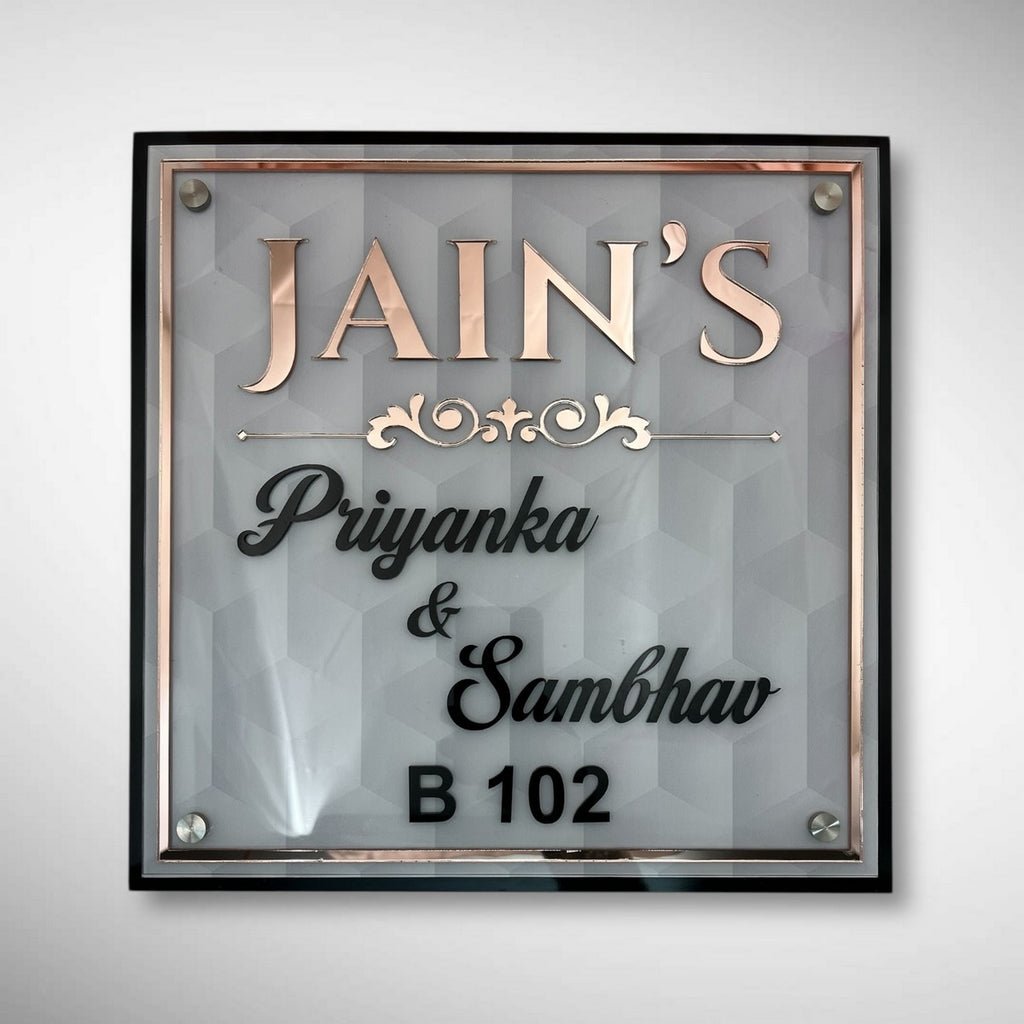 White 3D Geometric Acrylic Name Plate with ACP Base 