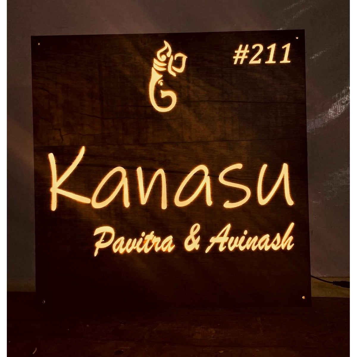 Wooden Texture Acrylic LED Name Plate for Home
