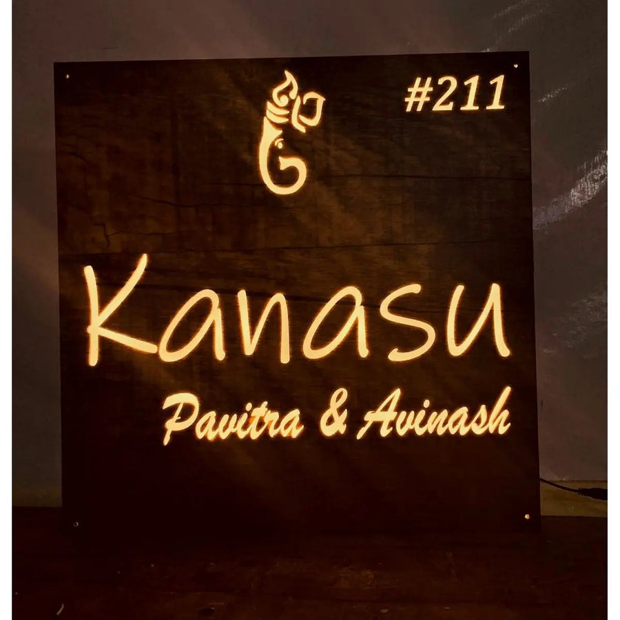 Wooden Texture Acrylic LED Name Plate for Home