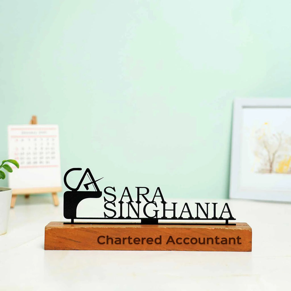 Personalized Desk Metal Name Plate for Chartered Accountant - Harshita Craft