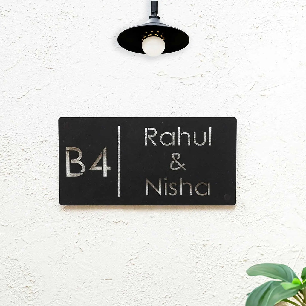 Personalized Rectangle Metal Name Plate for Home with House Number - Harshita Craft