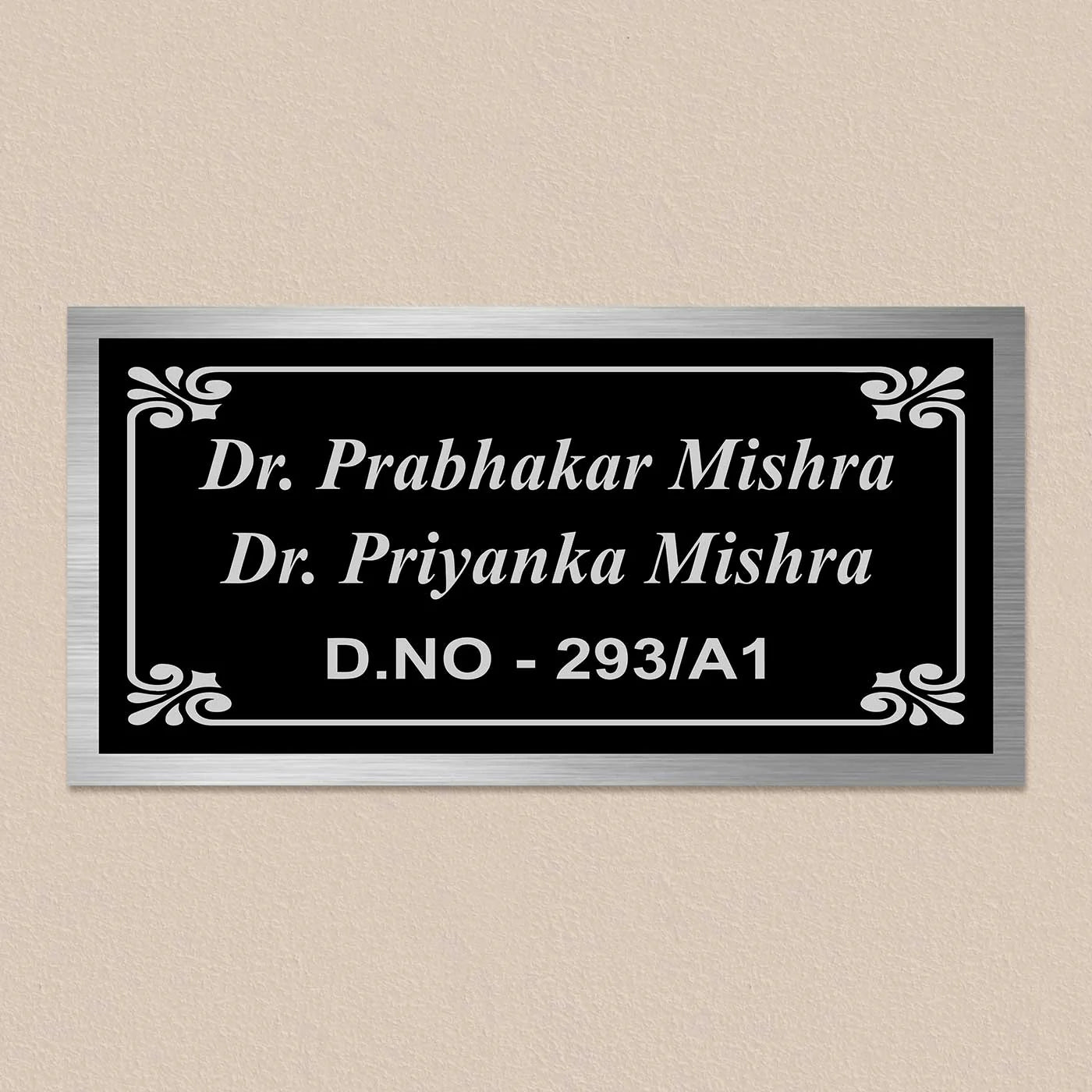 Personalized Black Stainless Steel Metal Name Plate for Home - Harshita Craft