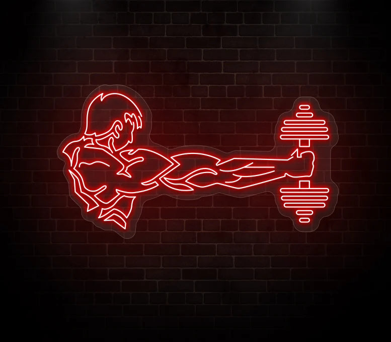 Man Lifting Dumbbell Neon Light 