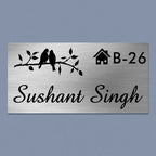 Personalized Birds Theme Stainless Steel Metal Name Plate for Home & Outdoor - Harshita Craft